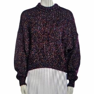 Isabel Marant Multicolor Knit Lurex Cropped Crew Mock Neck Sweater